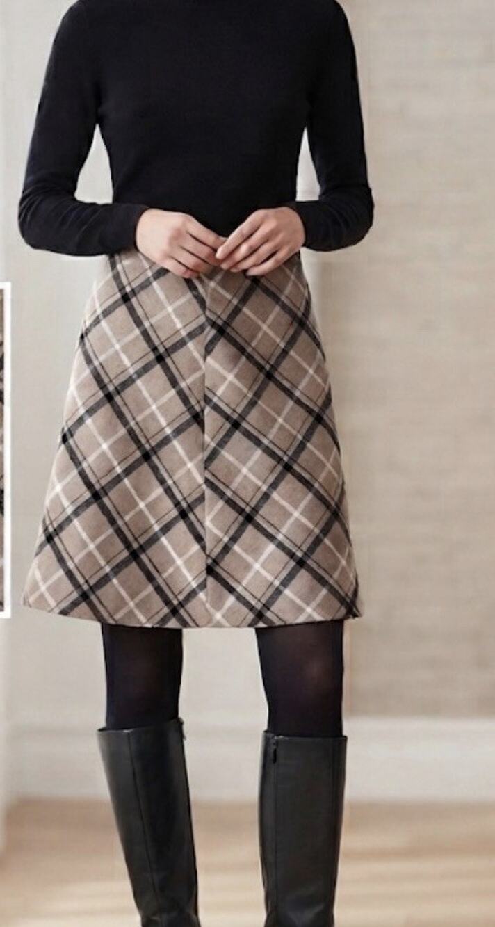 Chadwicks of Boston Wool Blend Plaid A-Line Midi Skirt Dark Academia Career 8